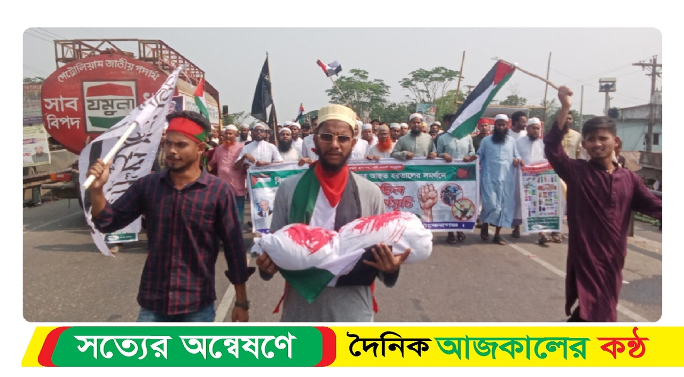 গাজায় ইসরায়েলি হামলার প্রতিবাদে বাকেরগঞ্জের তৌহিদী জনতার বিক্ষোভ মিছিল