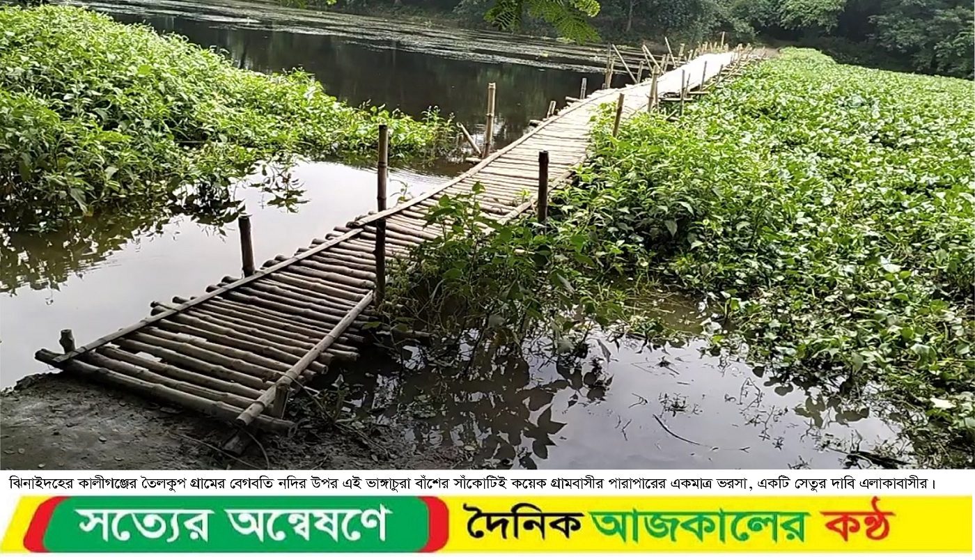 কালীগঞ্জে বেগবতি নদীর উপর বাঁশের সাকো চলাচলের একমাত্র ভরসা