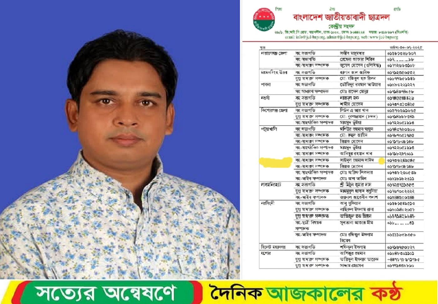 জাতীয়তাবাদী ছাত্রদল কর্তৃক আয়োজিত ” ছাত্র সমাবেশ” পটুয়াখালী জেলার দায়িত্ব পেলেন যে