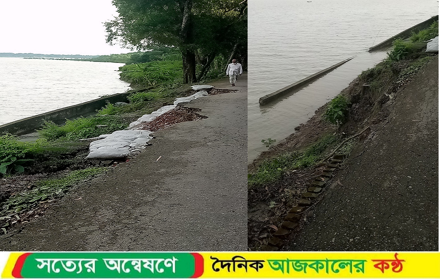ভাঙনের থাবায় গলাচিপার পাকা সড়ক নদীগর্ভে, যোগাযোগ ব্যবস্থা হুমকিতে
