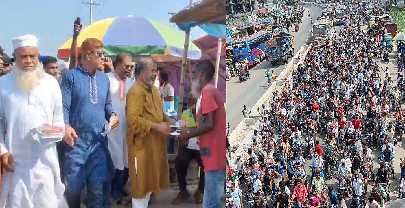 সিংড়ায় অধ্যক্ষ আনুর ৩১ দফা লিফলেট বিতরণ ও মোটরসাইকেল শোডাউন