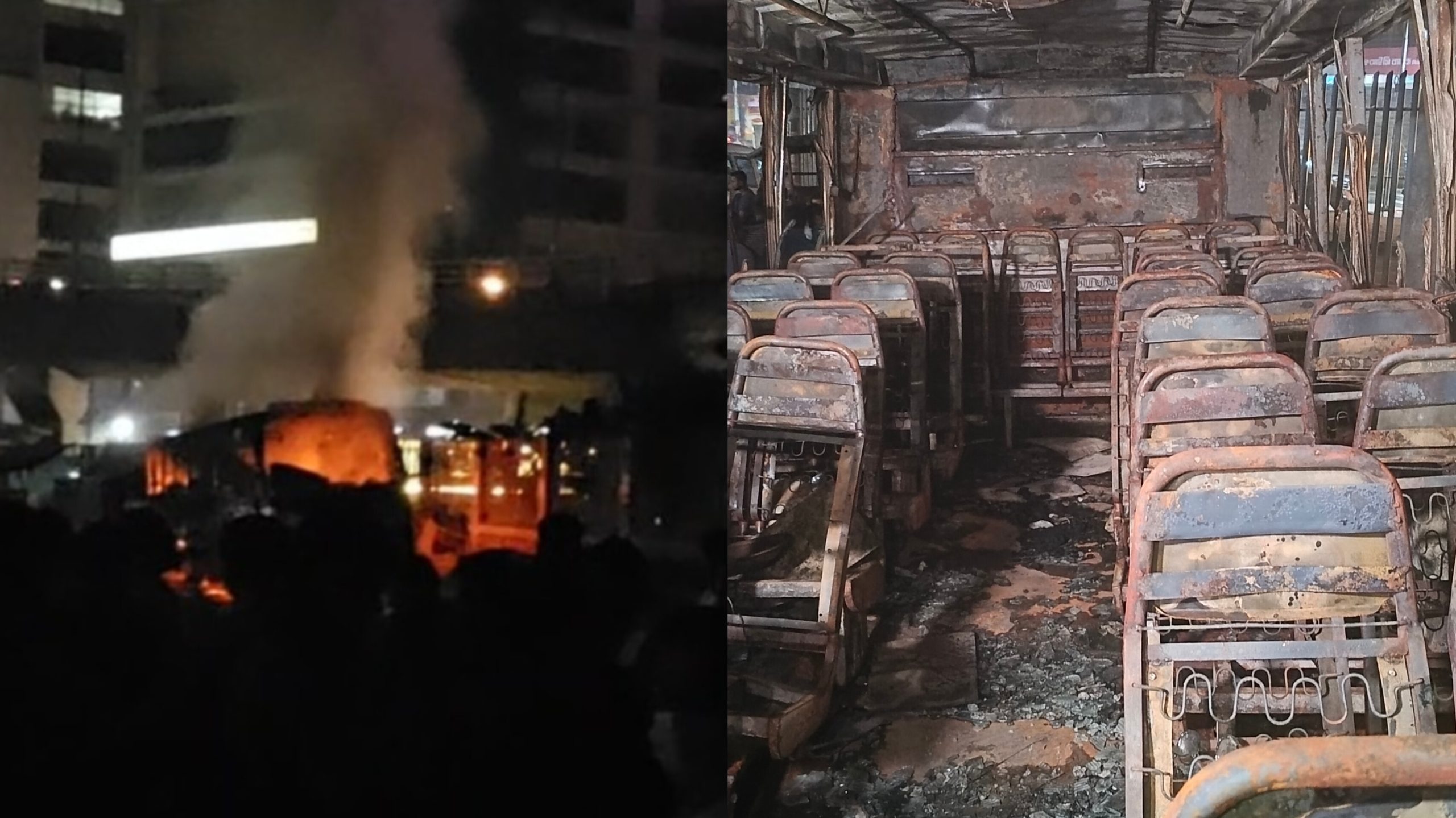 রাজধানীর রামপুরায় দাঁড়িয়ে থাকা বাসে আগুন