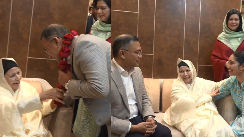 তারেক রহমানকে ফুলের মালা পরিয়ে বরণ করলেন শ্বাশুরি