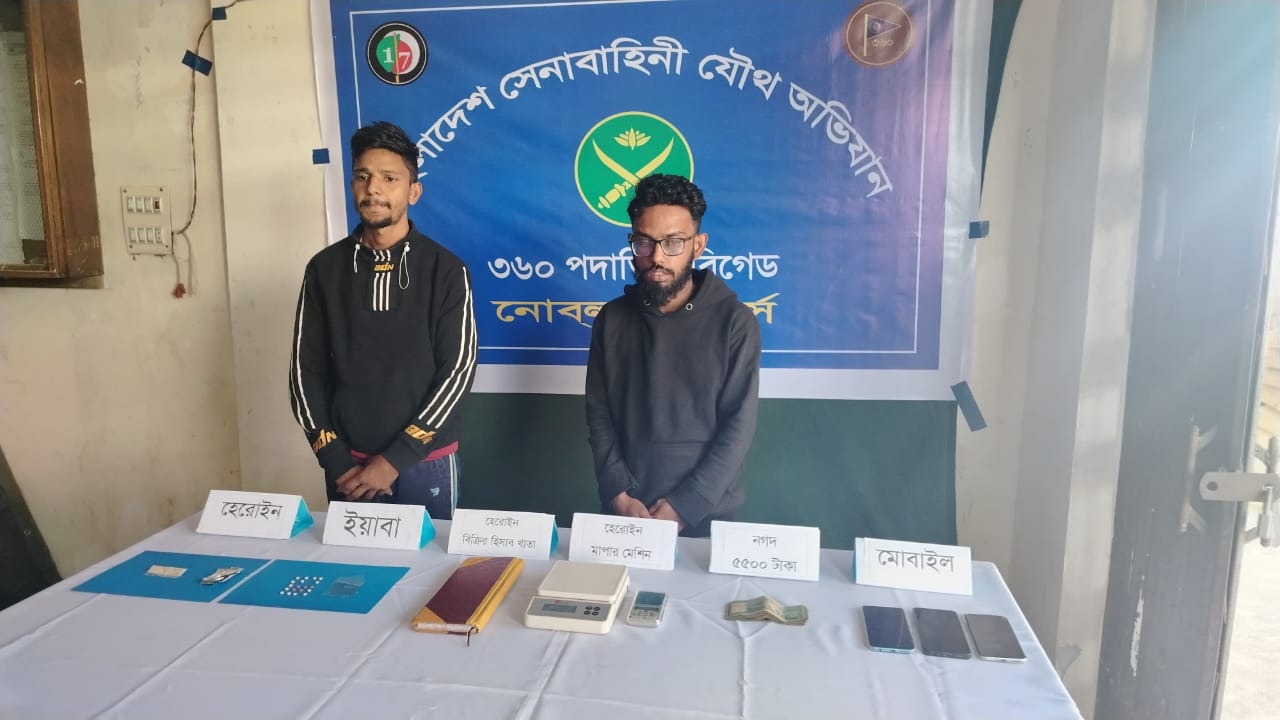 ধর্মপাশায় সেনাবাহিনীর অভিযানে এক পুলিশ সদস্য সহ দুই মাদক ব্যবসায়ী আটক