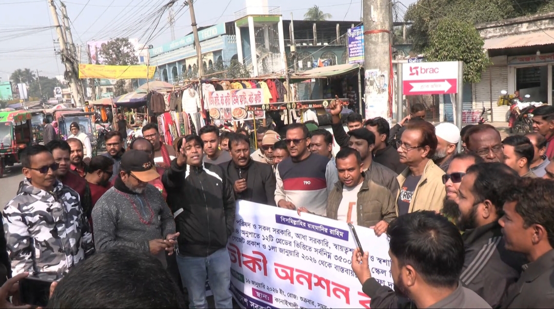 নাটোরে নতুন পে স্কেল বাস্তবায়নের দাবিতে সরকারি কর্মচারীদের অনশন ও মানববন্ধন