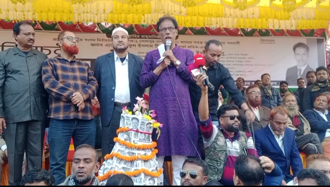 নাটোর–১ আসনে স্বতন্ত্র প্রার্থী অ্যাডভোকেট তাইফুল ইসলাম টিপু’র বিশাল জনসভা অনুষ্ঠিত