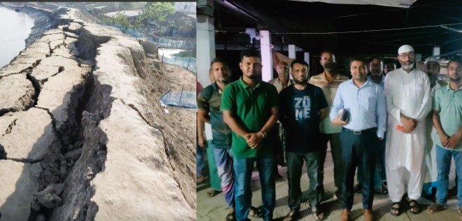 আশাশুনিতে গোয়ালডাঙ্গা বাজার সংলগ্ন বেড়িবাঁধে ফের ভয়াবহ ভাঙন
