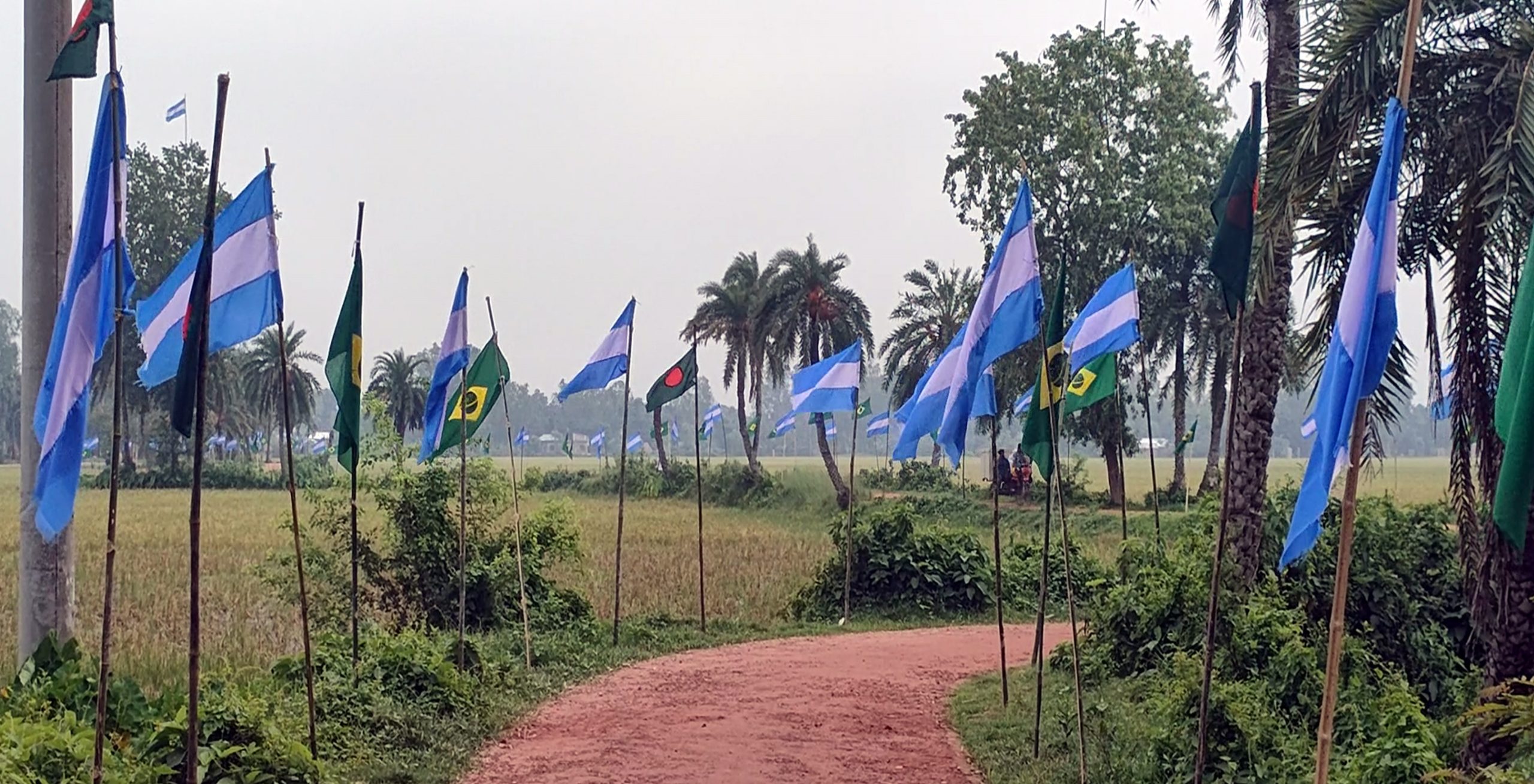 রাণীনগরের প্রত্যন্ত গ্রামে রাস্তার দুই পাশে উড়ছে আর্জেন্টিনা-ব্রাজিলের শত শত পতাকা