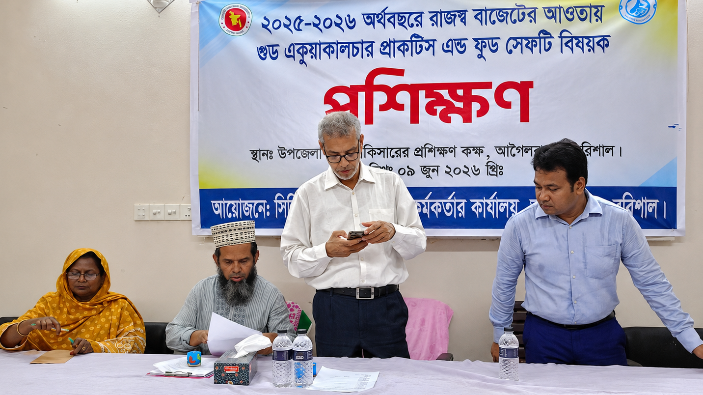 আগৈলঝাড়ায় মৎস্যচাষিদের গুড অ্যাকুয়াকালচার প্র্যাকটিস এন্ড ফুড সেফটি বিষয়ক প্রশিক্ষণ