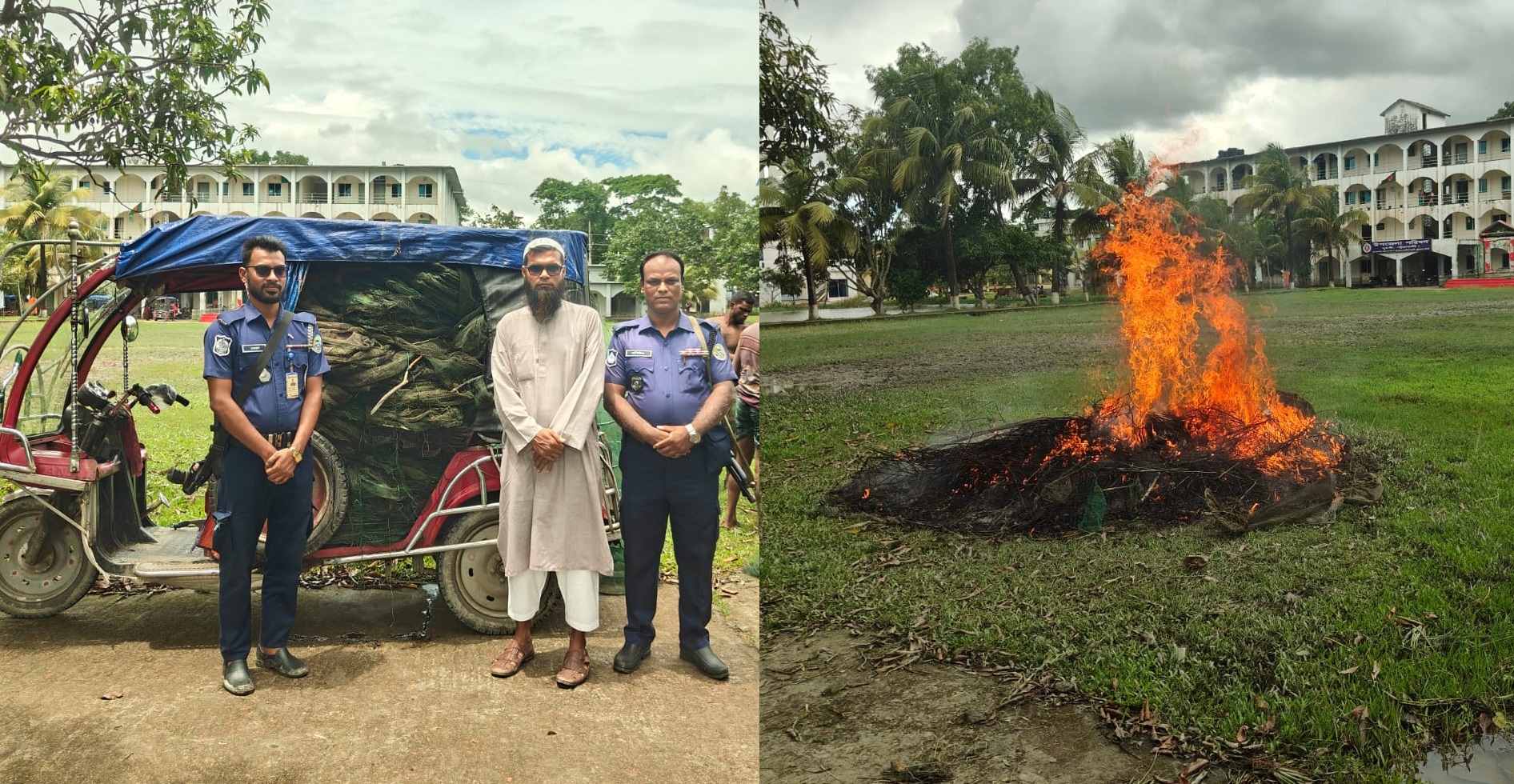 দুমকিতে ৪৮ নিষিদ্ধ চায়না দুয়ারি জাল পুড়িয়ে ধ্বংস
