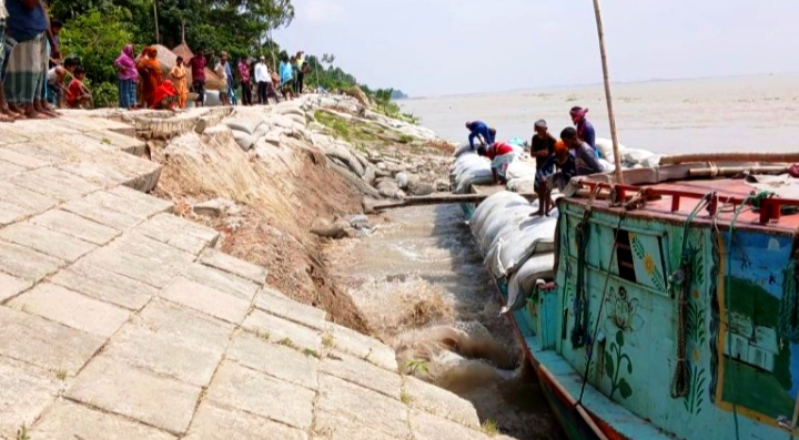 ৪৪৮ কোটি টাকার ব্যয়ে তীররক্ষা বাঁধে আবারও ধস, ভাঙন আতঙ্কে নদীপাড়ের মানুষ