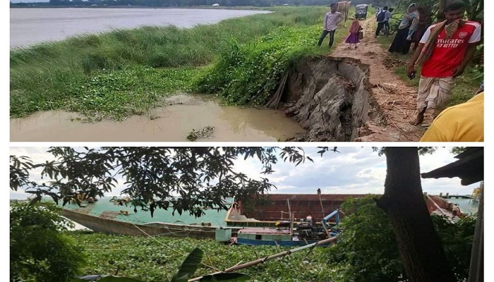 মাদারীপুরের শিবচরে আড়িয়াল খাঁ নদের ব‌হেরাতলা-কলাতলা প‌য়ে‌ন্টে তীব্র ভাঙন