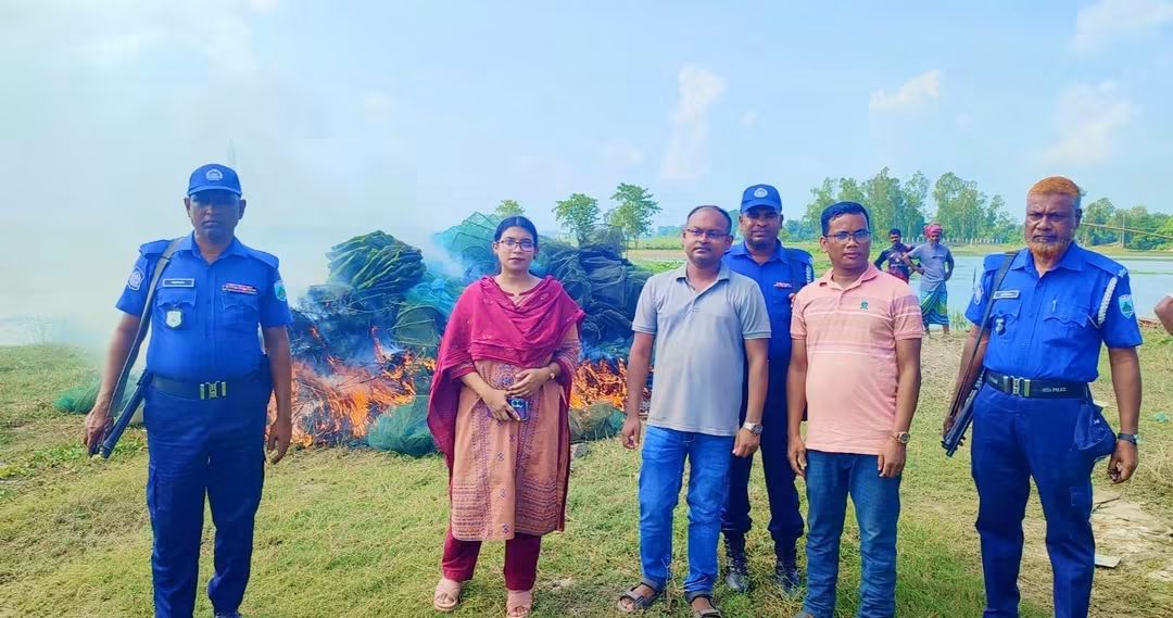 সিংড়ায় ৬৯ টি চায়না দুয়ারি জাল জব্দ ও ধবংস