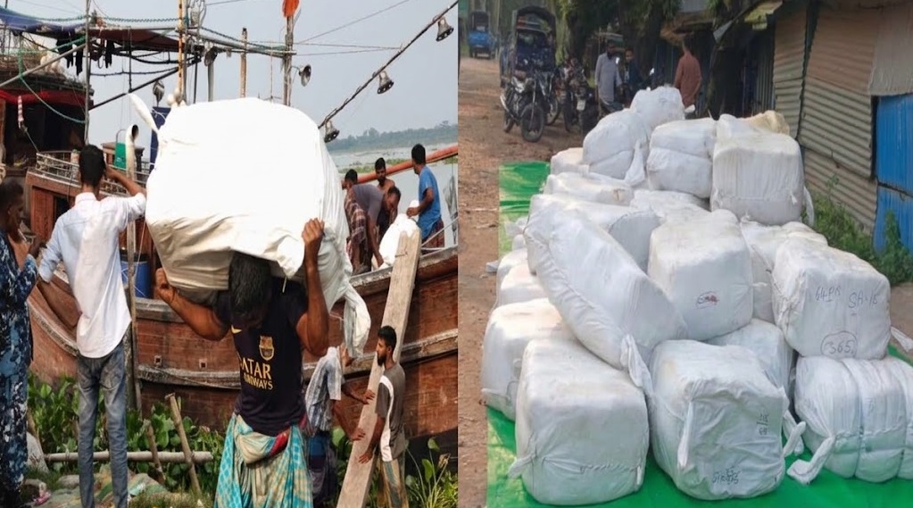 পিরোজপুরে মাছ ধরার ট্রলার থেকে বিপুল পরিমাণ ভারতীয় শাড়ি-পাঞ্জাবি উদ্ধার